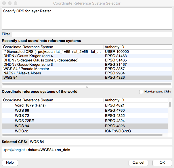 Auswahl des CRS in QGIS